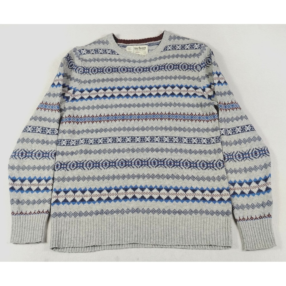 Urban Pipeline Sweater Mens Large Gray Fair Isle Crewneck Granpacore Cabincore